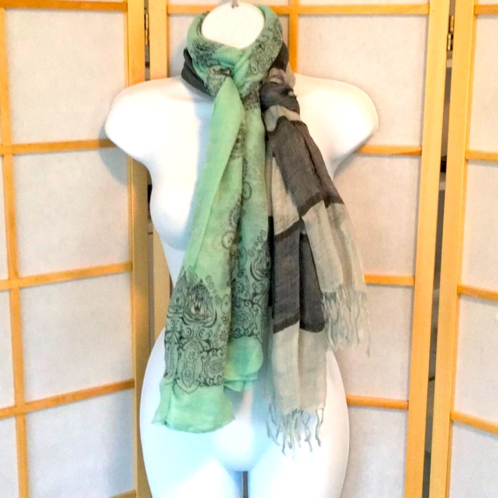 2 Scarves Wraps,  Aqua and Gray Palette